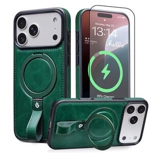 But sofa Green Leather MagSafe iPhone 17 Pro Max Case with Ring Holder